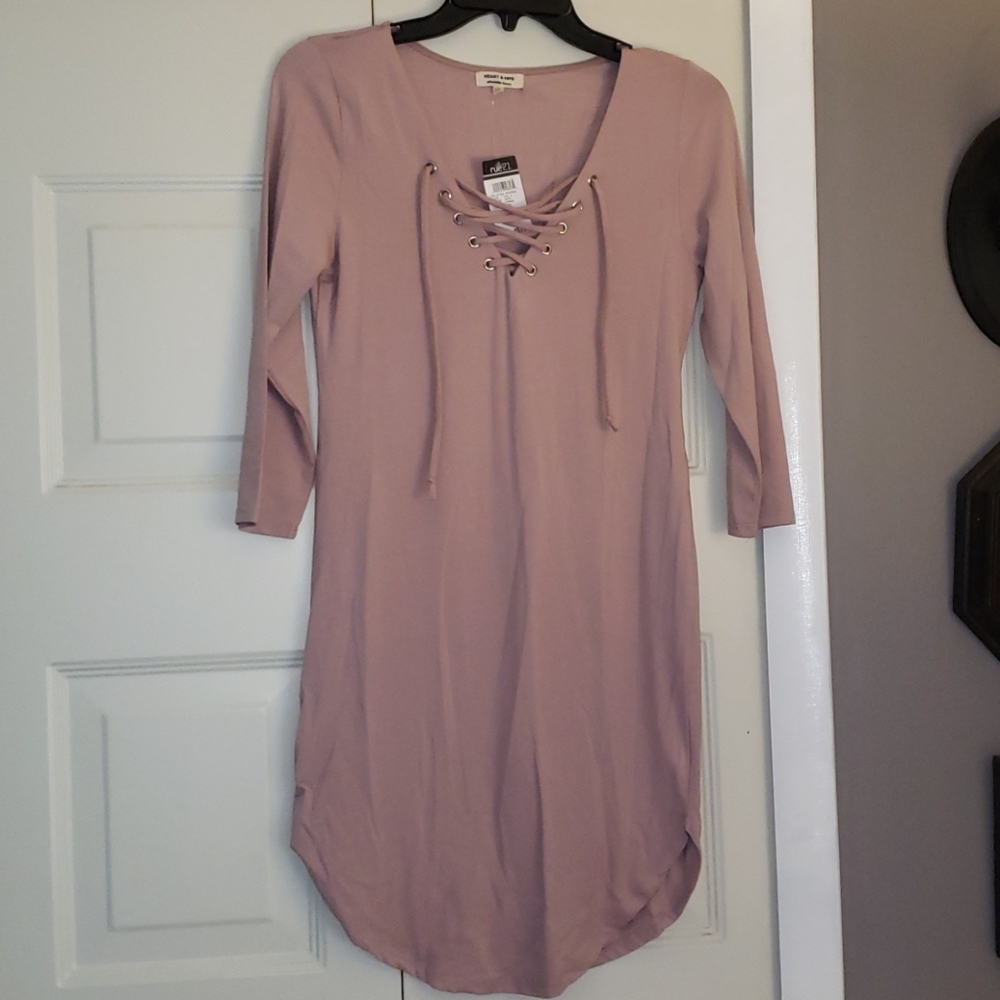 Blush pink lace up dress NWT